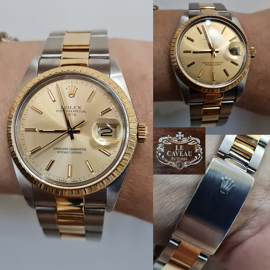 DATE 34MM ACCIAIO ORO VETRO ZAFFIRO - SCATOLA E GARANZIA ORIGINALI
