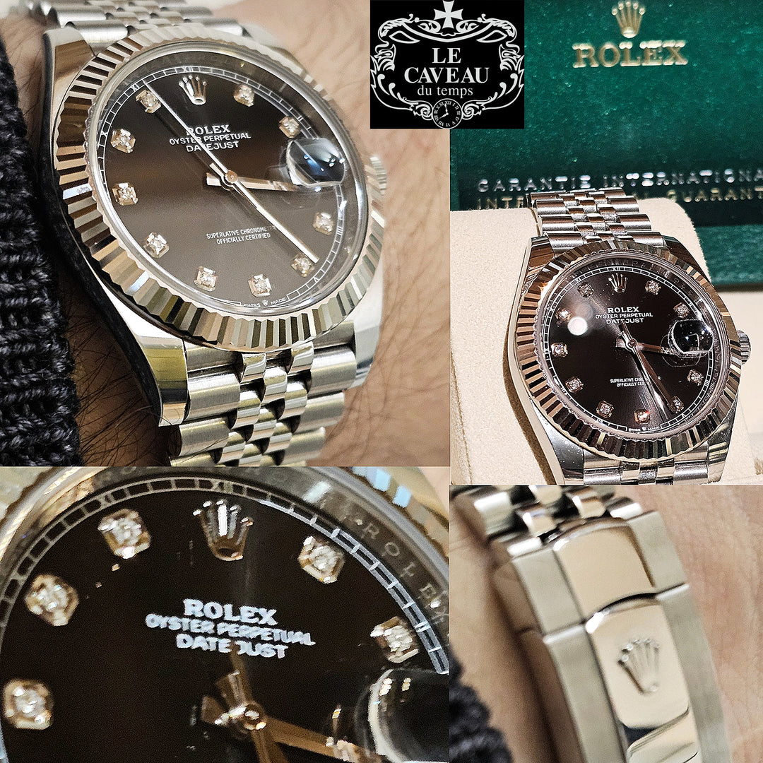 DATEJUST II 41MM ACCIAIO GHIERA ORO BIANCO QUADRANTE NERO con brillanti - COMPLETO DI SCATOLA E GARANZIA ORIGINALE
