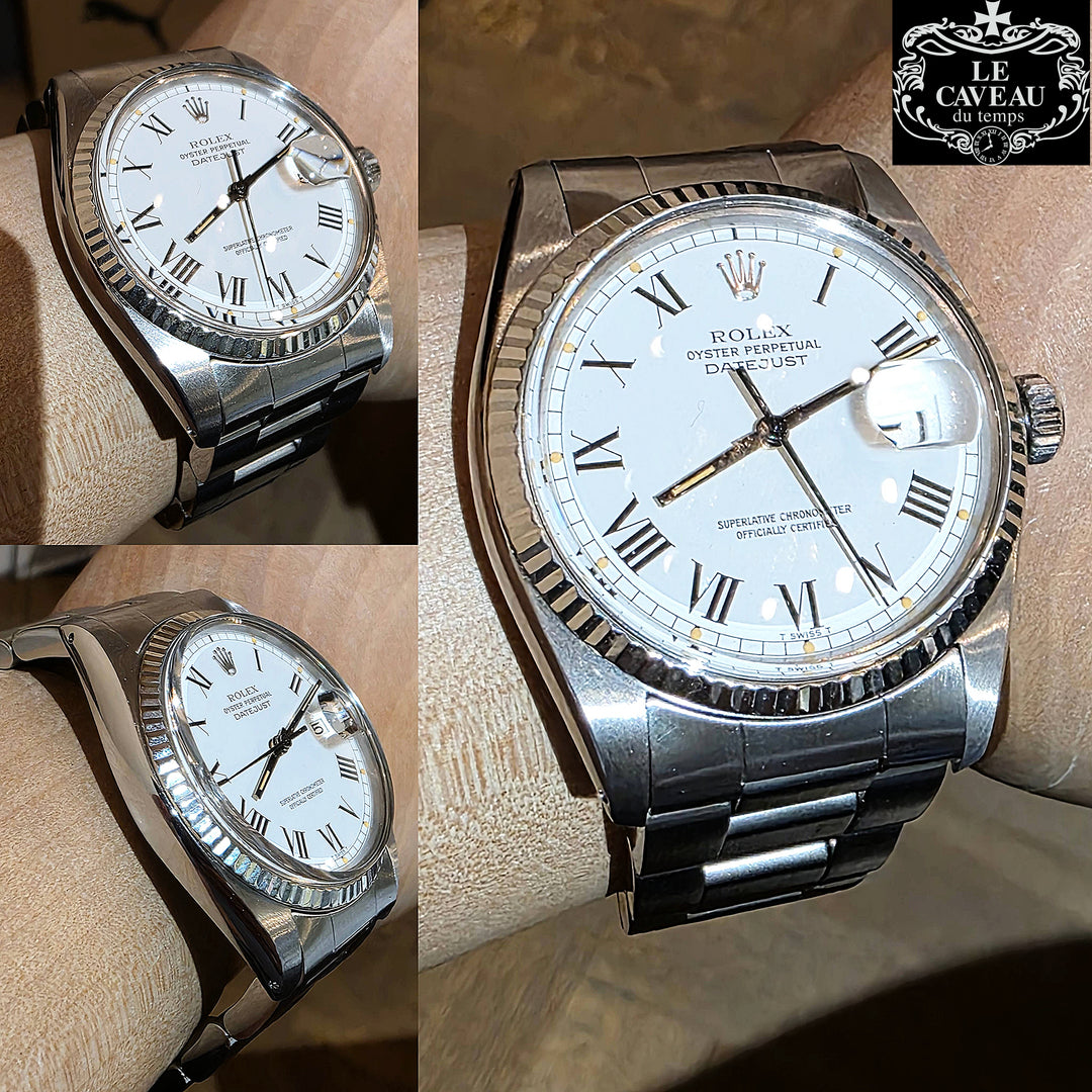 Datejust 36 mm ghiera oro bianco quadrante bianco vetro plastica - scatola e garanzia LeCaveau