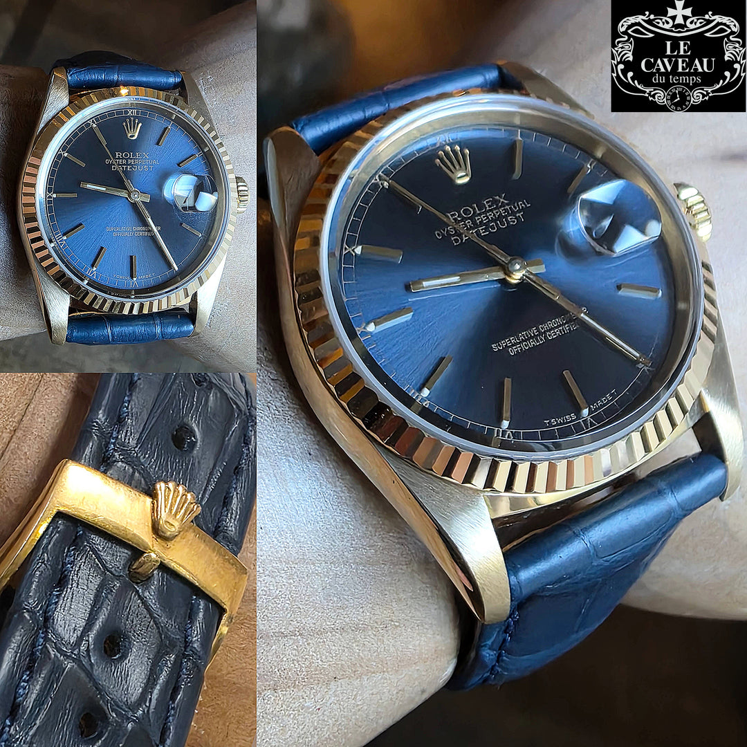 Datejust 36 mm oro giallo quadrante blu cinturino pelle - scatola e garanzia LeCaveau