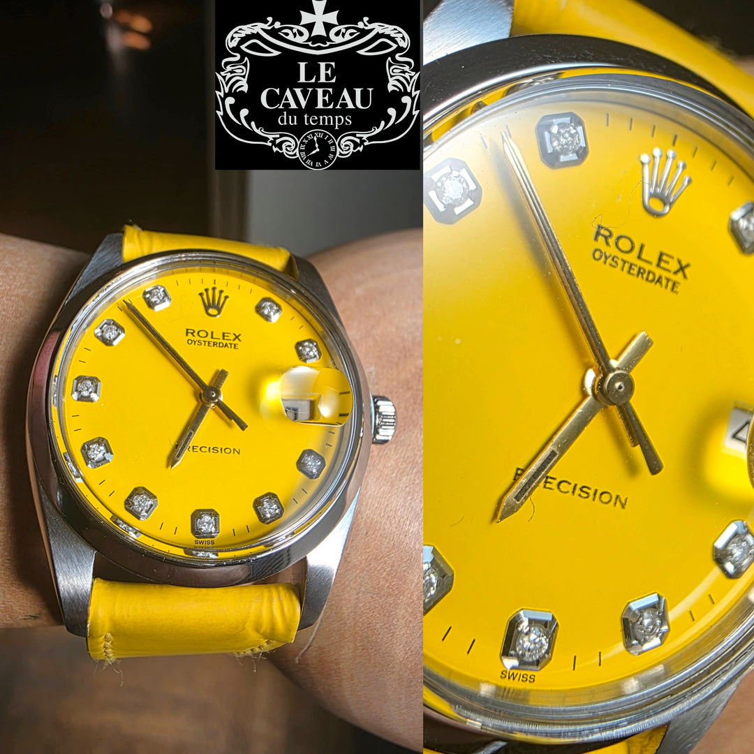 Precision acciaio quadrante giallo con brillanti after market- scatola e garanzia LeCaveau