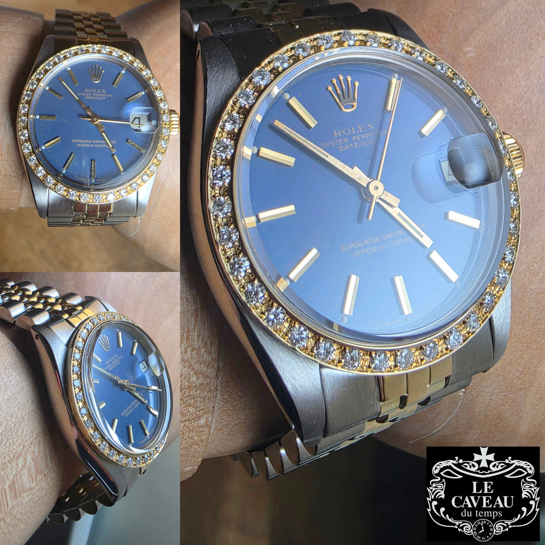 Boys 31mm acciaio oro quadrante blu vetro plastica e ghiera con brillanti after market - scatola e garanzia LeCaveau