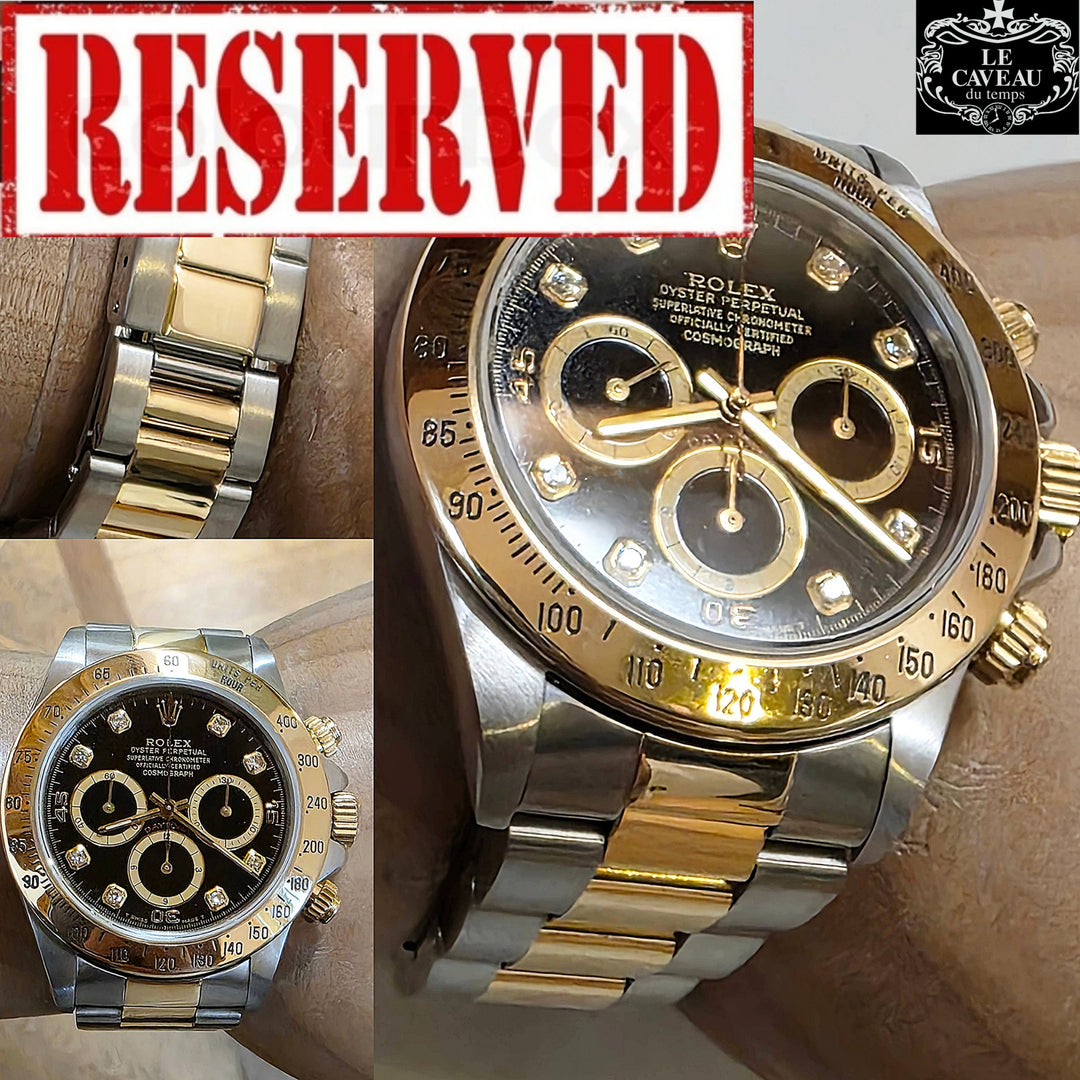 Daytona Zenith acciaio\oro quadrante nero con brillanti - Scatola e garanzia LeCaveau