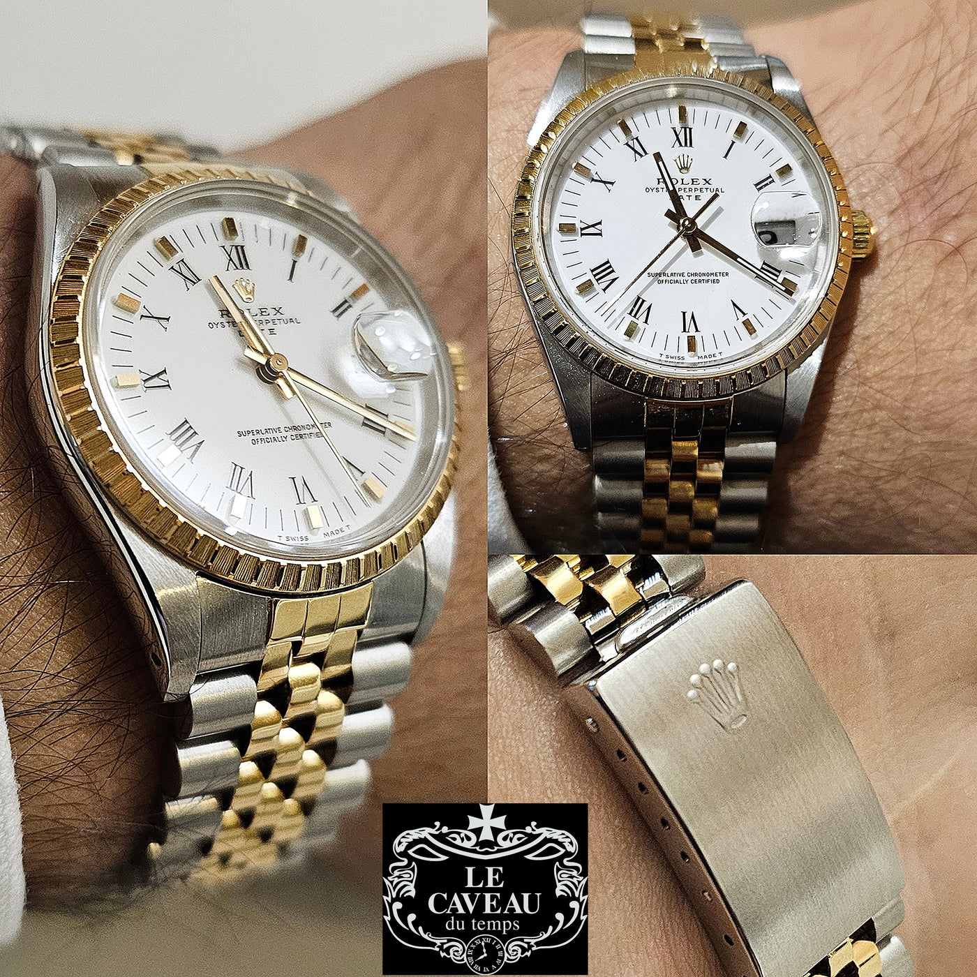 DATE 34MM ACCIAIO ORO VETRO ZAFFIRO QUADRANTE BIANCO- SCATOLA E GARANZIA ORIGINALE