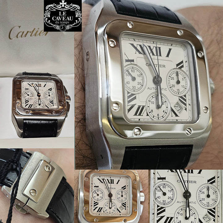 Santos 100 chrono acciaio cinturino con Deployante - scatola e garanzia Originale