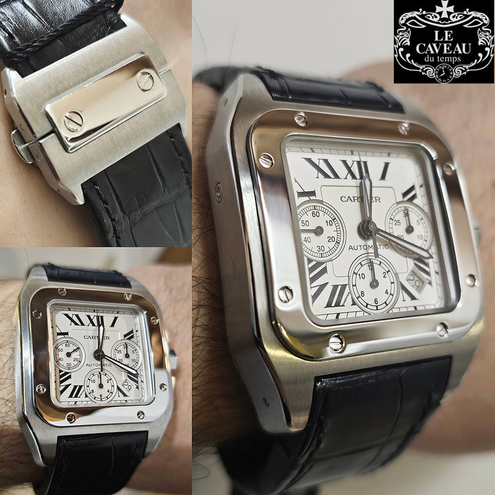 Santos 100 chrono acciaio cinturino con Deployante - scatola e garanzia Originale