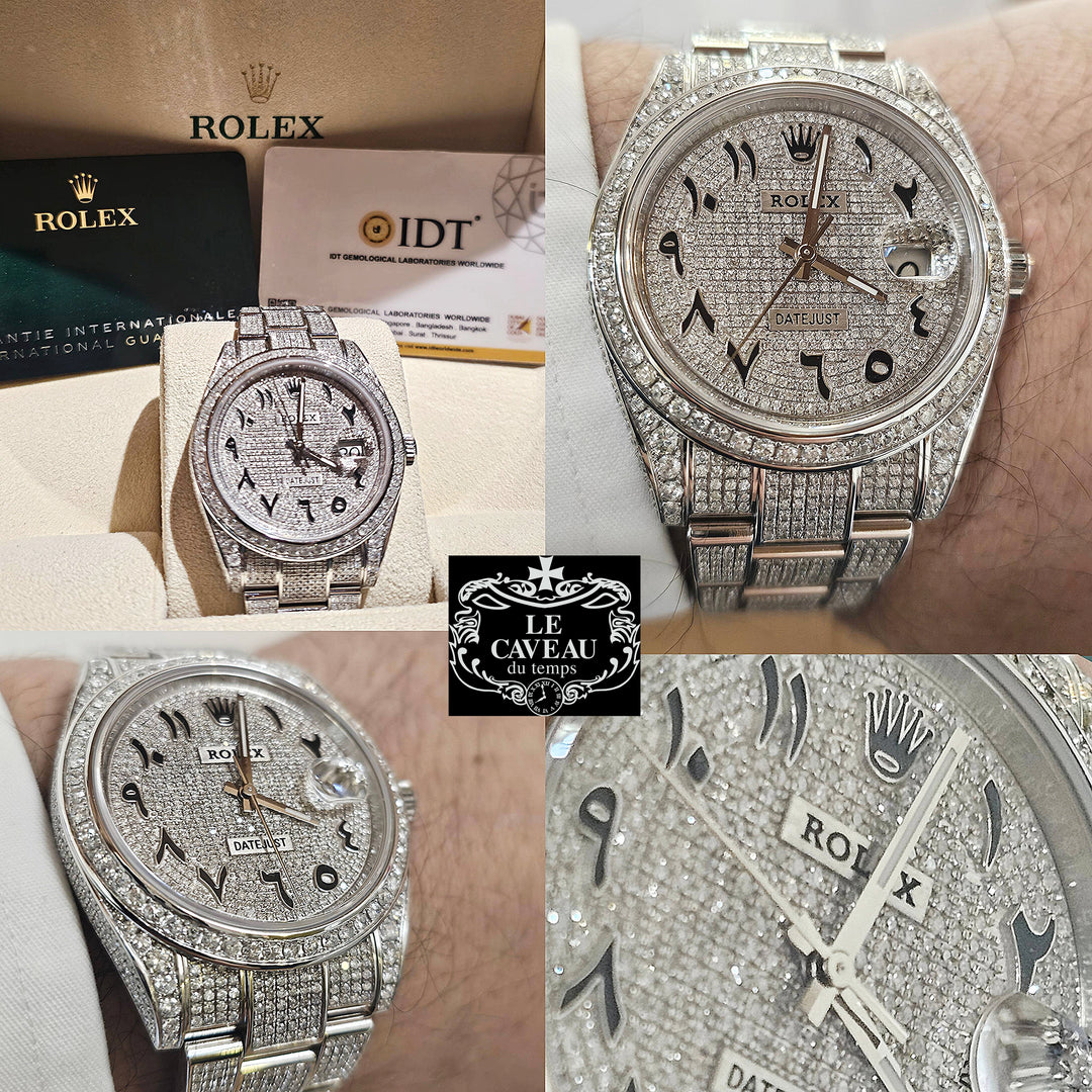 Datejust II 41mm acciaio completamente coperto di brillanti AfterMarket con quadrante numeri Arabi - scatola e garanzia originali