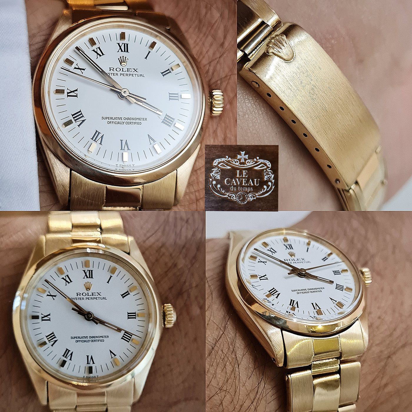 Oyster Perpetual 34mm vetro plastica oro giallo braccialato quadrante bianco - scatola e garanzia LeCaveau