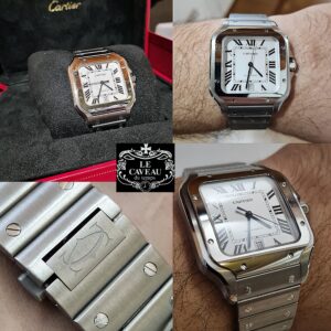 SANTOS MODELLO GRANDE IN ACCIAIO REF. WSSA0018 - bracciale in acciaio e cinturino in pelle con deployante Nuovo - completo di scatola e garanzia originale